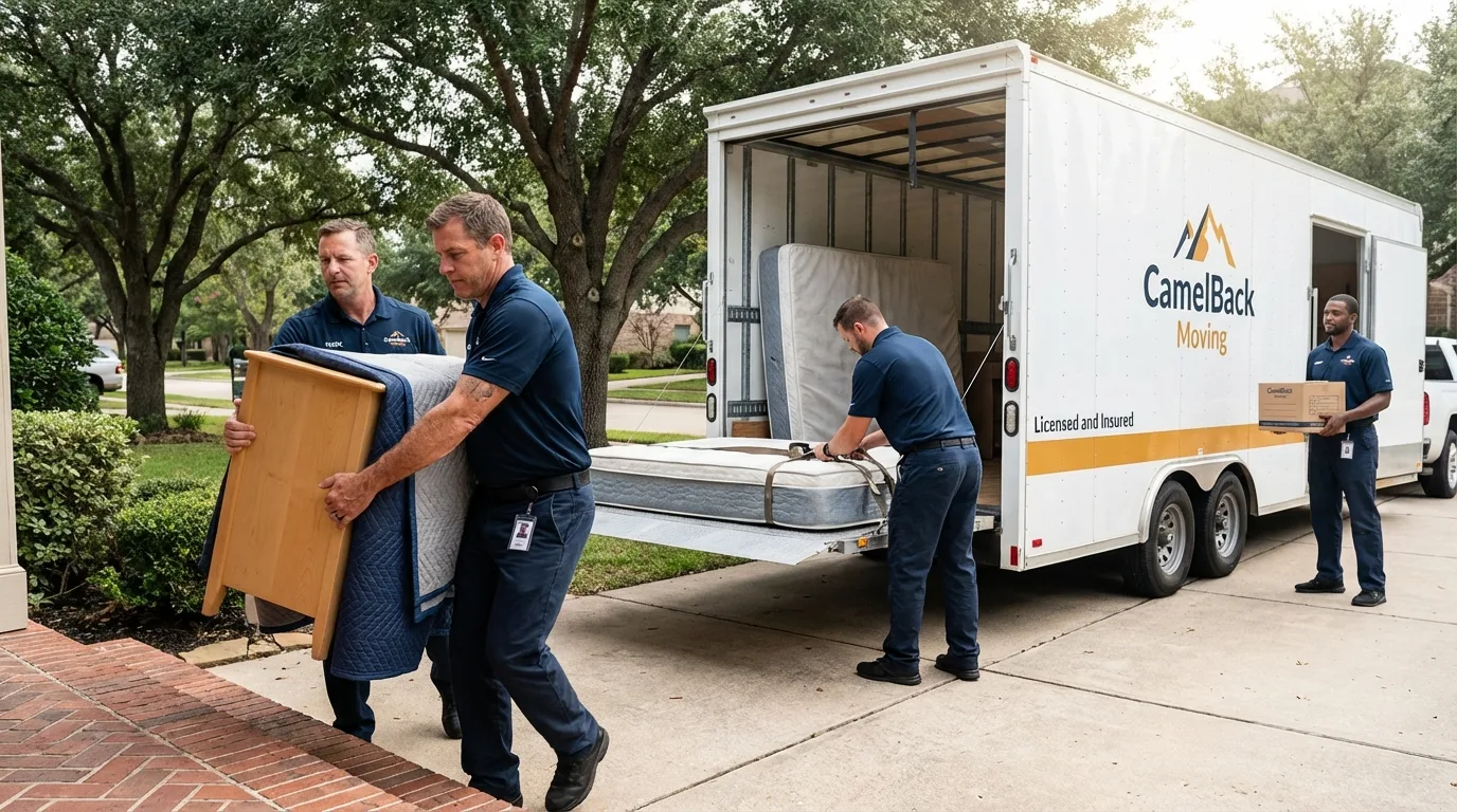 Crew loading residential truck for cross-state move from Cazenovia, NY
