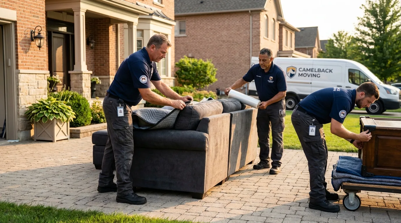 Large estate moving crew wrapping furniture in Cazenovia, NY