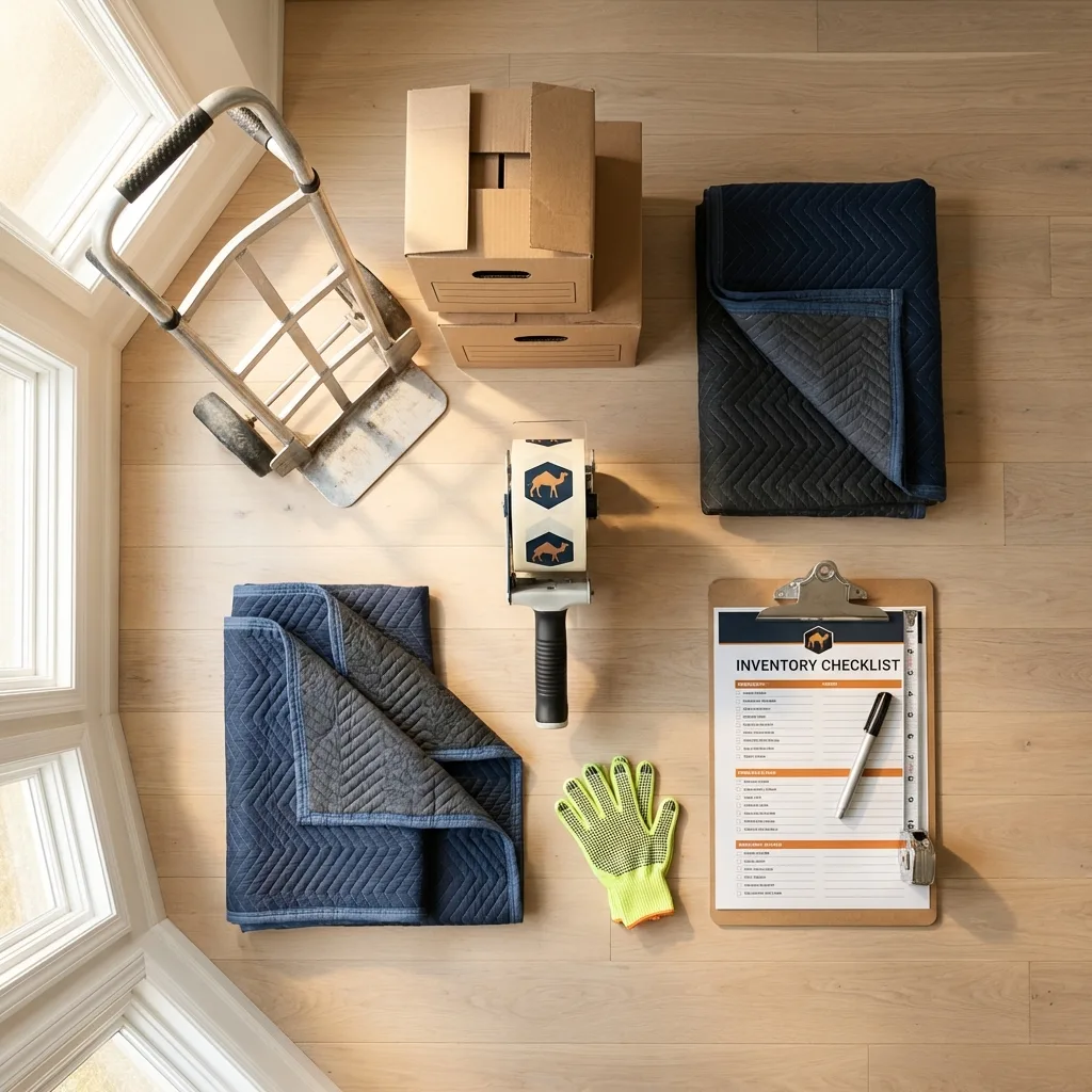 Professional moving supplies and packing materials layout for Cazenovia residential relocations